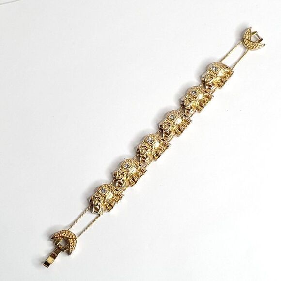 Good Luck Elephant Double Chain Slide Bracelet Goldtone - Picture 2 of 4